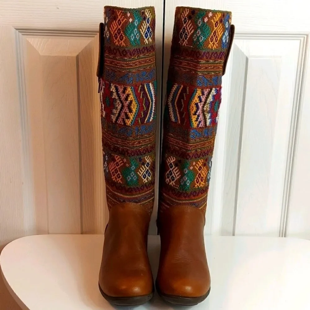 Karim Corzo Embroidered Tall Leather Boots Sz 36